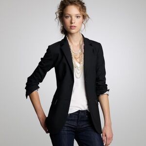 J Crew Long Wool Boyfriend Blazer‎ Jacket Black Size 2 Minimalist Longline 19197